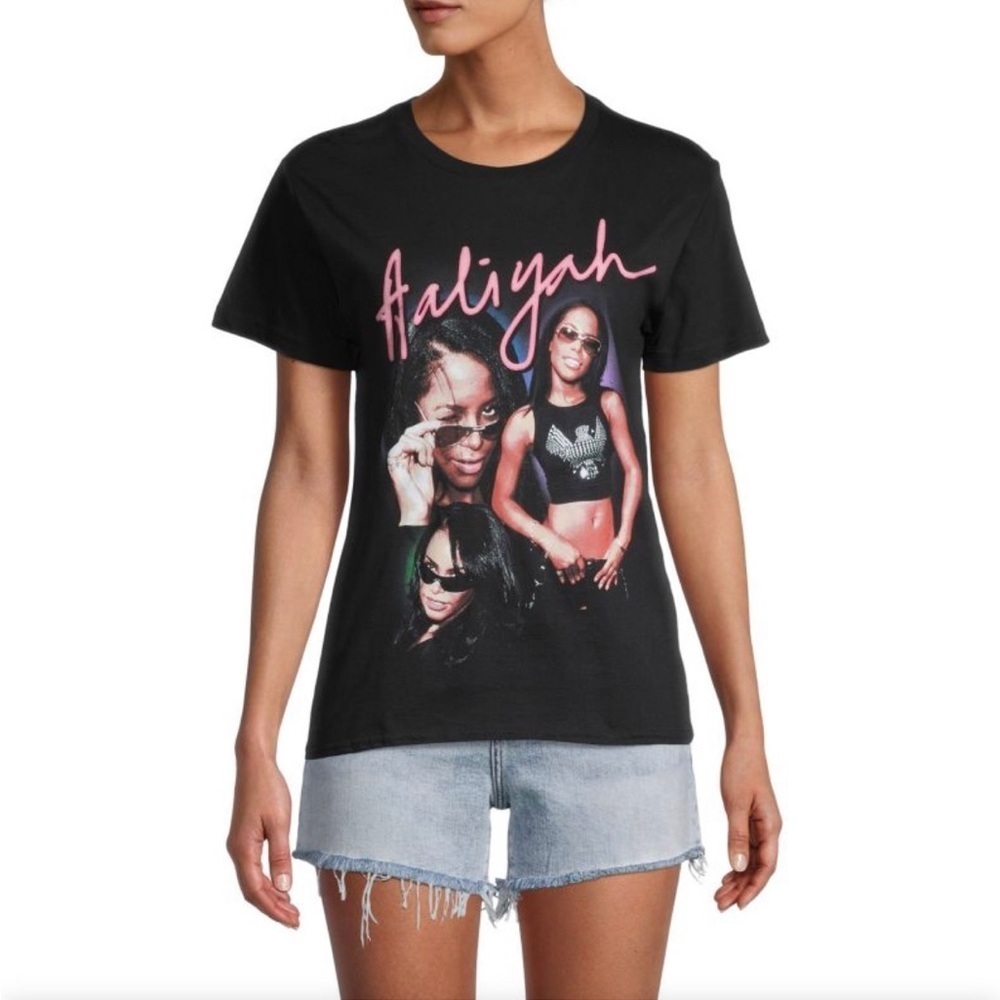 Aaliyah Black Graphic Print T-Shirt Size Medium Y2K Hip Hop